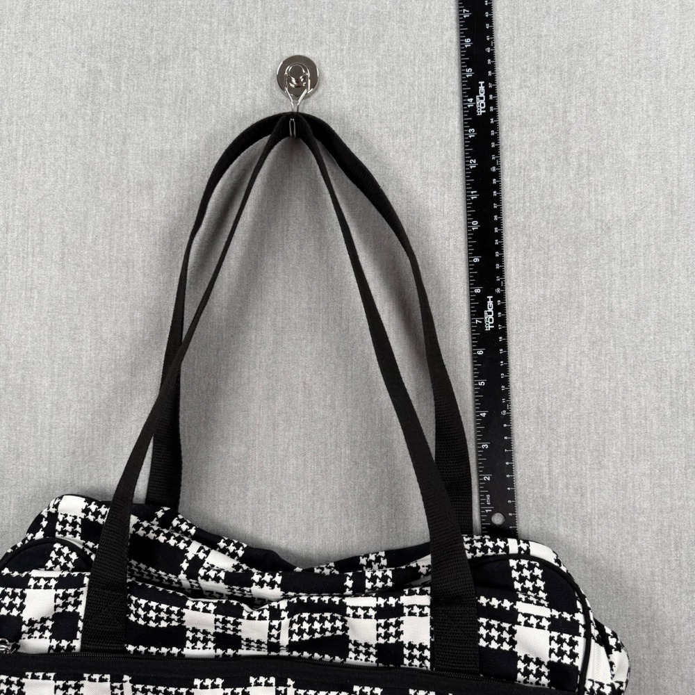 Thirty-one Black and White Houndstooth Plaid Canvas Tote Bag Travel Shoulder Bag - Picture 2 of 5